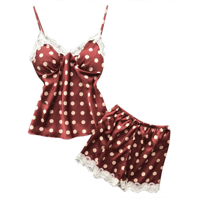 

Toponeto Womens Sexy Satin Sling Lace Dot Sleepwear Lingerie Nightwear Underwear Set