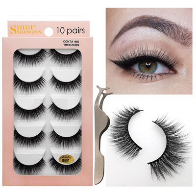 

10 Pair Of False Eyelashes Tweezers set Natural Slender Curling Fake Eye Lashes Mink Hair Eye Lashes