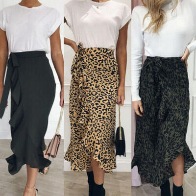 

Womens Leopard Print Bandage Midi Skirt Ladies Sexy Wrap Dress Party Club Wear