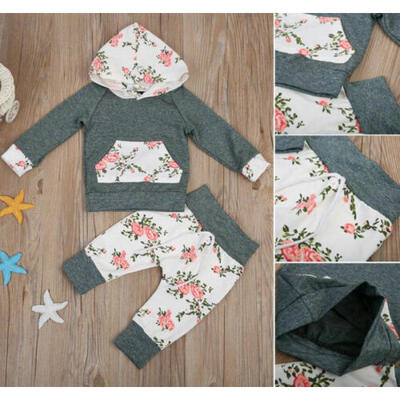 

US Newborn Infant Baby Girls Hoodie Tops Floral Pants Clothes Outfits Set Mon