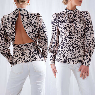 

Fashion Women T Shirt Leopard Print Long Sleeve Blouse Casual Turtleneck Tops