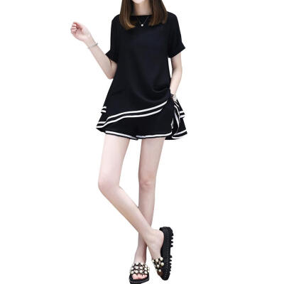 

2pcsset Basic Simple Slim Women Short Sleeve Loose T-shirt Shorts Outfit