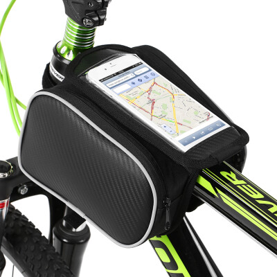 

Lixada Bicycle Front Frame Touchscreen Phone Bag Mountain Bike Cycling Top Tube Double Pouch Pannier Bag for 55 Inch Cell Phone