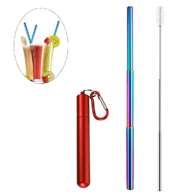 

Portable Collapsible Straw Reusable 304 Stainless Steel Metal Drinking 230MM Straws with Cleaning Brush & Climbing Hook