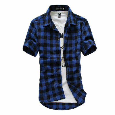 

Mens Summer Casual Dress Shirt Mens Plaid Short Sleeve Shirts Tops Slim Tee