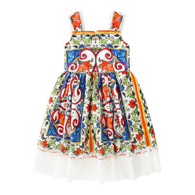 

Summer Sleeveless Sweet Dresses Girls Lace Hollow Out Beach Buttons Clothes