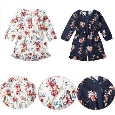 

US Toddler Kids Girls Floral Ruffle Romper Jumpsuit Autumn One-piece Outfit 1-5T