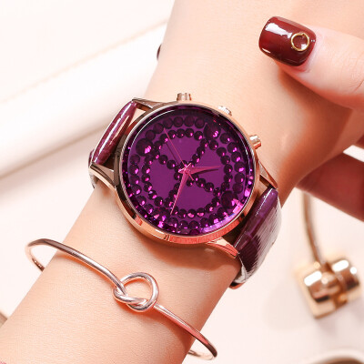 

Womens large dial with rhinestone trend quartz belt watch