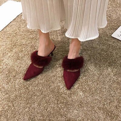 

Sandals women wear autumn Korean version of pointed semi-slippers fashion high heels with Joker Mao Mao shoe trend