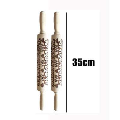 

Toponeto 2pcsChristmas Rolling Pin Engraved Carved Wood Embossed Rolling Pin Kitchen Tool