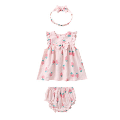 

Newborn Summer Baby Girls Suit Sweet Cute Bowknot Comfortable Breathable DressTriangle TrousersHeadband 3Pcs Set Clothes