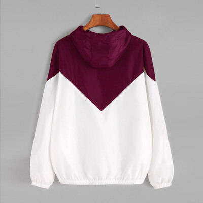 

Roseonmyhand Women Long Sleeve Patchwork Thin Skinsuits Hooded Zipper Pockets Sport Coat