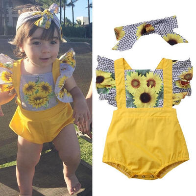 

New Fashion Newborn Infant Baby Girl Summer Romper Bodysuit Jumpsuit Headband Outfit Set Clothes