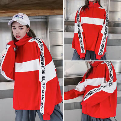 

Korean Long Sleeve Streetwear Women Quarter Zipper Pullover Sweatshirt Tops