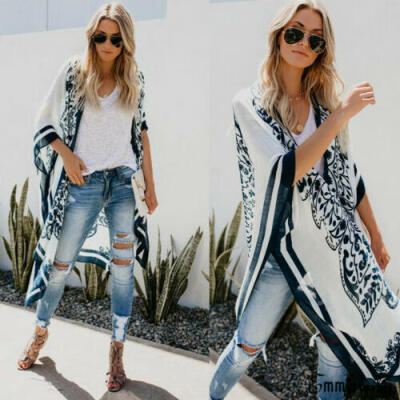 

Women Summer Boho Beach Cover Up Lace Floral Cardigan Kimono Chiffon Coat Blouse