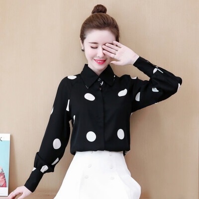 

Tailored Womens Autumn Chiffon Blouse Women Top Long Sleeve Polka Dot Pattern