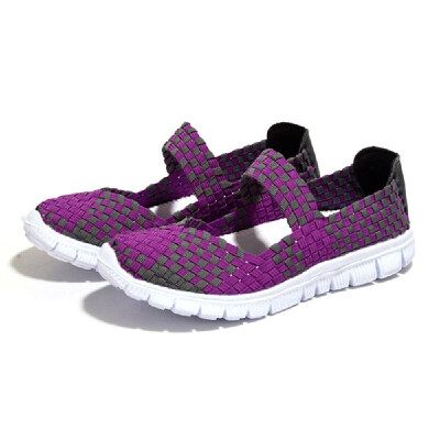 

Summer Women Breathable Casual Running Weave Shoes Mixed Color Ladys Sneaker Mesh Fabric Flat Shoes