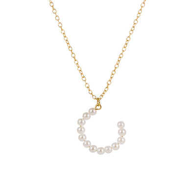 

New Fashion A-Z 26 Letter Necklace Alphabet Pendant Jewelry Statement Elegant Pearl Gold Chain Long Necklace