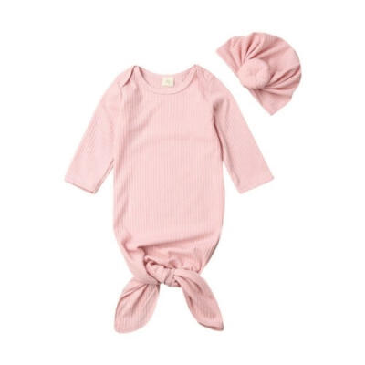 

2Pcs Newborn Baby Girl Boy Swaddle Blanket Sleeping Bags Solid Color Gown Hat Sleepwear Outfit Set