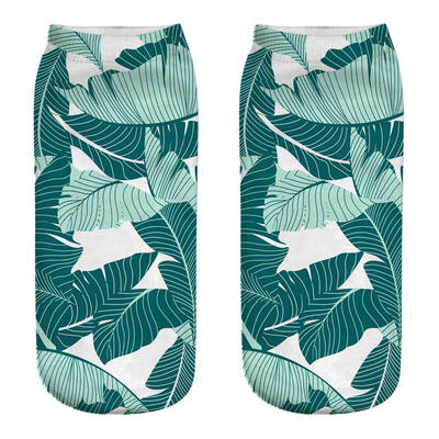 

1 Pair Women Ankle Sock Unisex Tropical Plant Flower Pattern Cotton Socks 3D Printing Funny Socks
