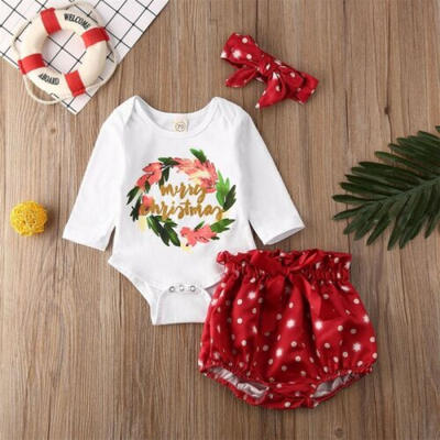 

US Sweets Newborn Baby Girl Romper Shorts Pants Headband Xmas Outfit Clothes Set
