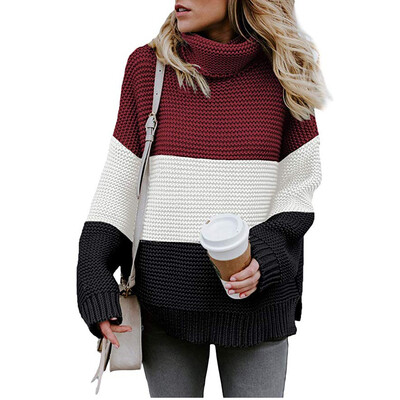 

Tailored Womens Turtleneck Sweater Casual Long Sleeve Color Block Loose Chunky Pullover