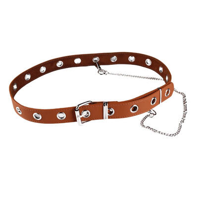

Fashion Chain Decor Women Casual Faux Leather Waist Belt Pin Buckle Waistband
