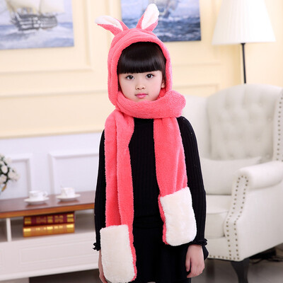 

Korean childrens autumn&winter new plush multi-function cartoon embroidery scarf men&women baby thick warm hat around