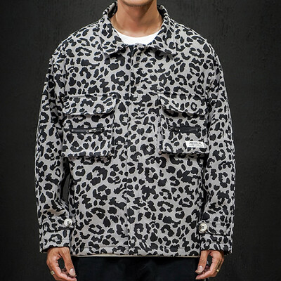 

Toponeto Mens New Style Fashion Leopard Print Overcoat Fashion Large Comfortable Coat