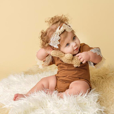 

Infant Baby Girls Short Sleeve Lace Solid Print Romper Bodysuit Clothes