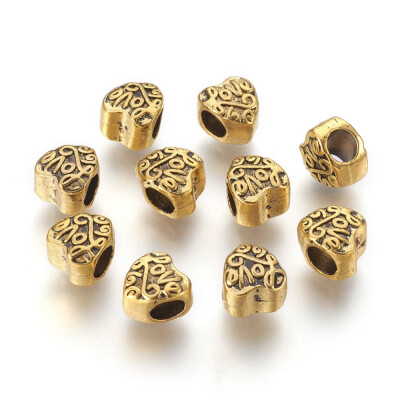 

Tibetan Style Alloy Heart with Love European Beads Large Hole Beads Lead Free Antique Golden 9x8x75mm