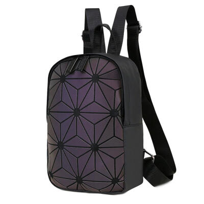 

Laser Plaid Print Backpack Women Girls PU Leather School Travel Knapsack