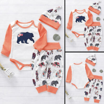 

3PCS Autumn Clothes Newborn Baby Girls Boys Cotton Romper BodysuitPants Outfits