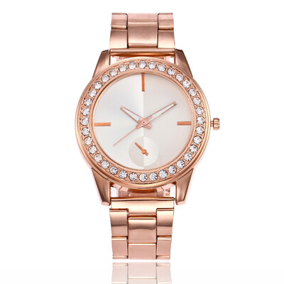 

New alloy steel belt ladies watch full diamond simple scale quartz watch hot sale