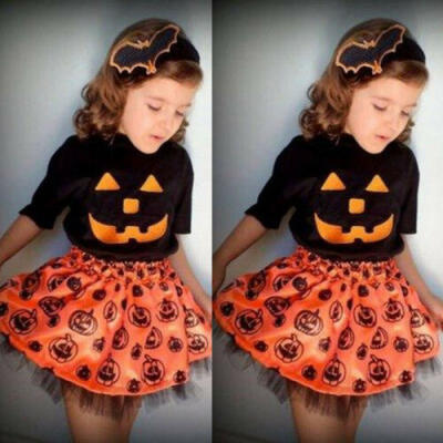 

US Toddler Baby Girl Halloween Pumpkin Clothes Tops Tutu Skirt Festival Outfit