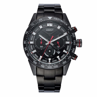 

AMST six-pin cool big dial waterproof three-eye mens watch leather steel belt mens watch 3021