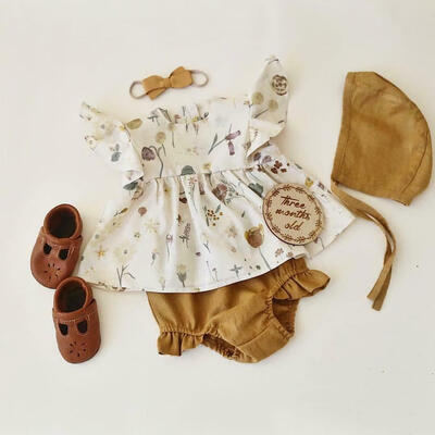 

Newborn Baby Girl Floral Clothes Ruffle Sleeve Shorts 4Pcs Holiday Outfit