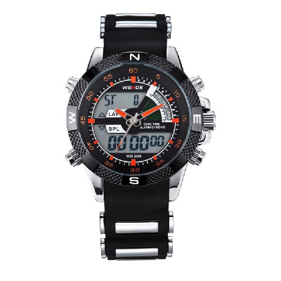 

WEIDE WH1104 Dual Display Two Movement Quartz Digital Men Watch 3ATM Waterproof LCD Backlight Date Week Month Alarm SPL Split Time