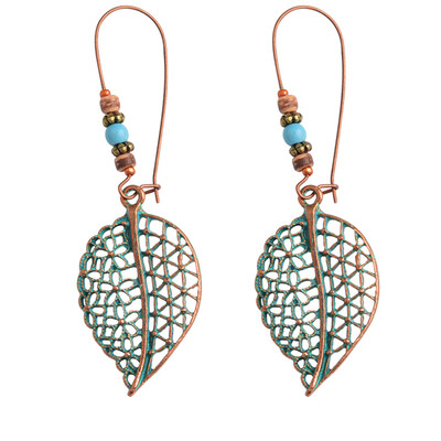 

Vintage Hollow Leaf Beaded Earrings Long Dangle Drop Fashion Women Jewelry Gift