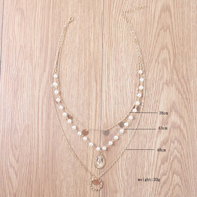 

Fashion Beads Layer Coin Necklace Bohemia Round Sequins Choker Necklace Pendant On Neck Chain Jewelry 2019