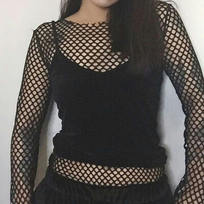 

Sexy Womens Lace Blouses Shirt Mesh See-through Long Sleeve Party Cover Up Tops