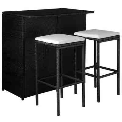 

3 Piece Bistro Set with Cushions Poly Rattan Black