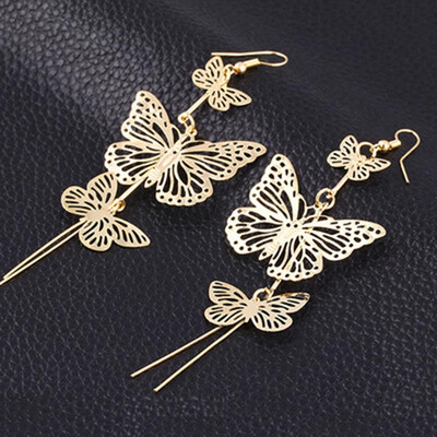 

Elegant Hollow Out Butterfly Stylist Earrings Drop Dangle Ear Stud for Women Long Cuff Earring