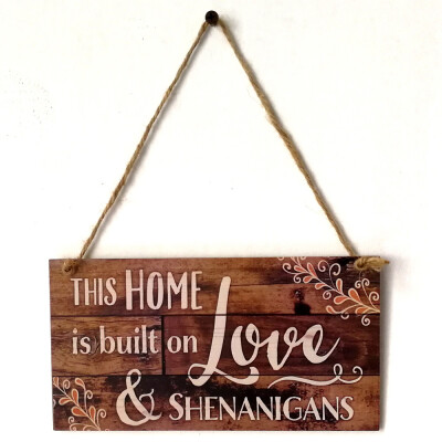 

〖Follure〗This Home is Built on Love Distressed Look 5 x 10 Wood Plank Design Hanging Sign