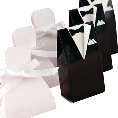 

New Hot 100pcsset Bride And Groom Dresses Wedding Candy Box Gifts Favor Box Wedding Bonbonniere DIY Event Party Supplies