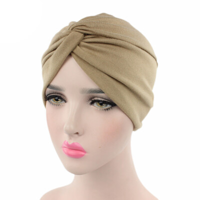

10 Colors Women Muslim Stretchy Cancer Chemo Hat Pleated Bandanas Turban Beanie Cap Indian Cap