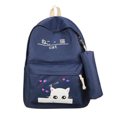 

2pcsset Cat Letter Print Girls Backpacks Pen Bags Women Travel School Bags