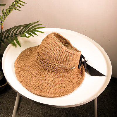 

Spring&Summer 2019 Foldable Butterfly Knot Sports Overhead Straw Hat Sunshade Sunhat Retro Resort Beach Hat