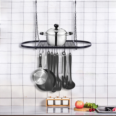 

Siaonvr Pot And Pan Rack For Ceiling With 10 Hooks Decorative Oval Mounted Storage Rack