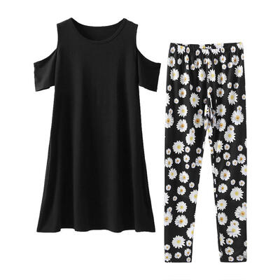 

2pcsSet Summer Family Matching Clothes Women Kids Tops Floral Print Pants